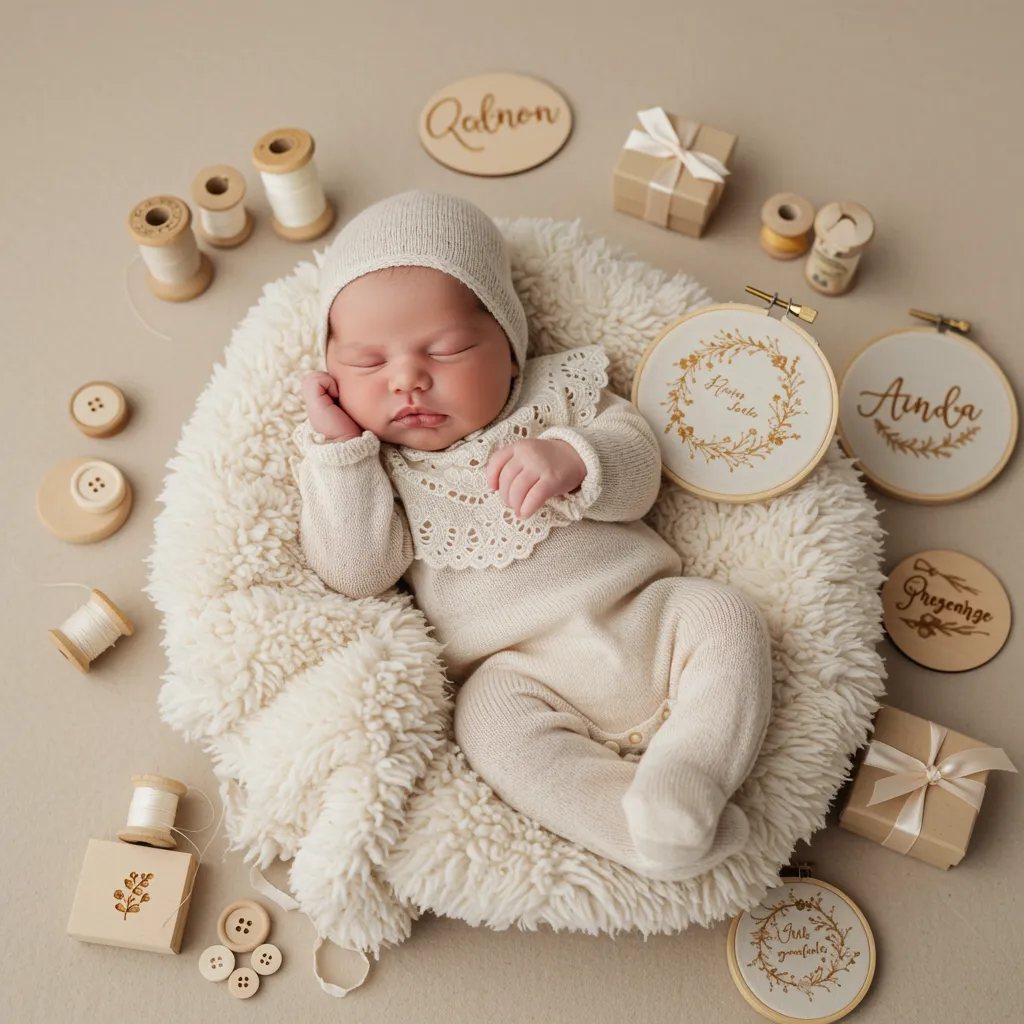 imagen5 2 "Imagen de un tierno bebé recién nacido en un acogedor entorno de guardería, envuelto en suave algodón de Rincon de Mila, con detalles personalizados y toques de mercería."